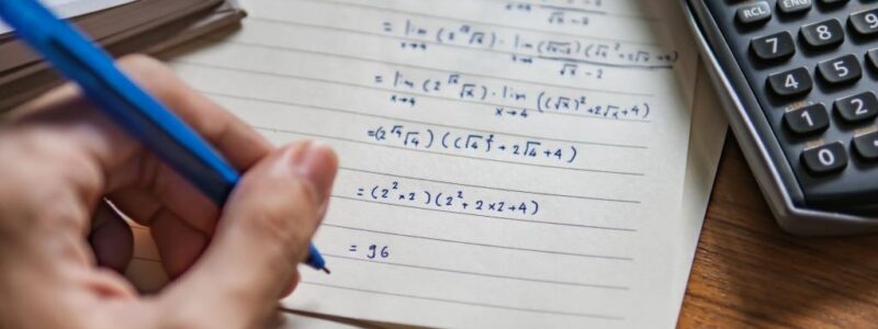 a left-handed person solving math problem